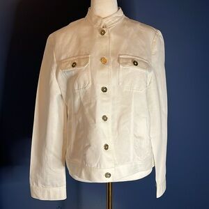 Jones New York Signature white linen/cotton blend Nehru jacket w metal buttons